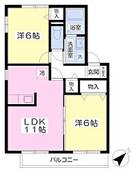 セジュール王禅寺2号棟 2LDKの間取図画像