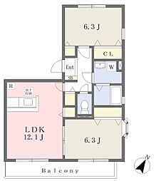 シンシア南生田 2LDKの間取図画像