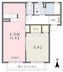 ヴィラージュ鎌倉 1LDKの間取図画像
