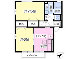 ベルエア2 2DKの間取図画像