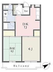 フレア大倉山 2DKの間取図画像