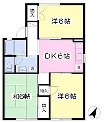 菅田グリーンハイツB 3DKの間取図画像