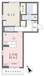 ゼロバルB 1LDKの間取図画像