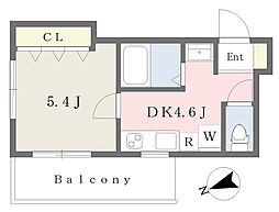 煉瓦の館和田町 1DKの間取図画像