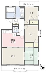 プリムローズ西浦和 4DKの間取図画像