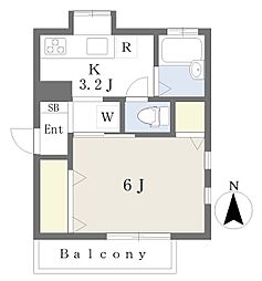 ラフィーネ栄和 1Kの間取図画像