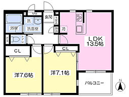 リラ常盤 2LDKの間取図画像