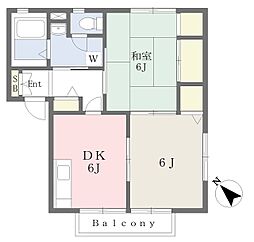 サンセイパレス 2DKの間取図画像