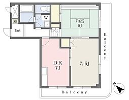 第2礒部マンション 2DKの間取図画像