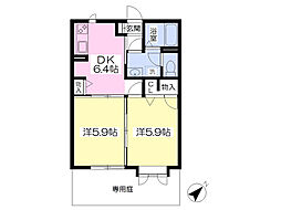 アムールプラザ 1階2DKの間取り