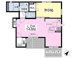 ヴェル・パティオB 1LDKの間取図画像