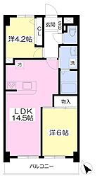グランディオスヒル桜木 2LDKの間取図画像