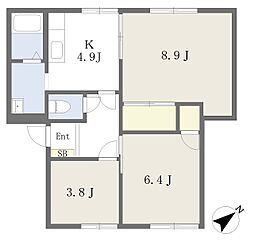 ブルースカイA棟 3Kの間取図画像
