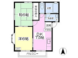 川辺コーポA 2DKの間取図画像