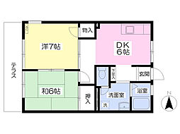 ピュア・クレスト 2DKの間取図画像
