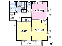 ドエル幸 2階2Kの間取り