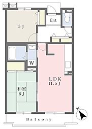UR都市機構コーポレート川越新宿2号棟 2LDKの間取図画像