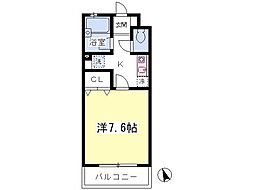 パピヨン北野 1Kの間取図画像