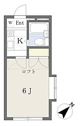 ローレル2 1Kの間取図画像