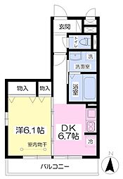 カリアデフルー 1DKの間取図画像