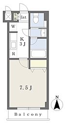 フローラK 1Kの間取図画像