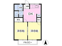 コーポ平野B 2DKの間取図画像
