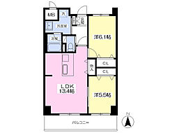 メゾン・ド・クレ小山 2LDKの間取図画像