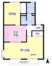 セジュールフジC 2DKの間取図画像