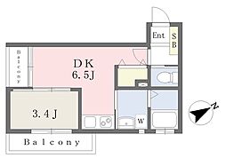 リコルド河原町 1DKの間取図画像