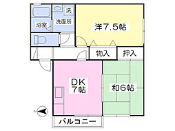 ハイツ大友 2DKの間取図画像