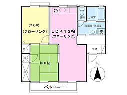 トゥインクル杉ノ下A棟 2LDKの間取図画像