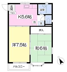 ヒルズイースト 2階2Kの間取り