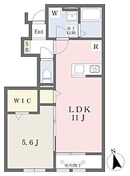 ベルリード吉岡上町B棟 1LDKの間取図画像