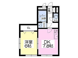 メリディアン上桜木 1DKの間取図画像