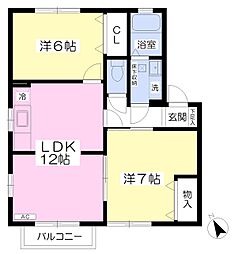 クレール菊田 2LDKの間取図画像