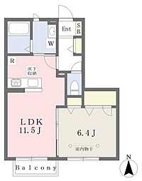シャーメゾンヒルズD 1LDKの間取図画像