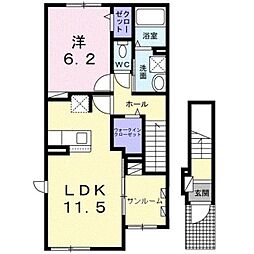 コンフォーティア船岡 2階1LDKの間取り