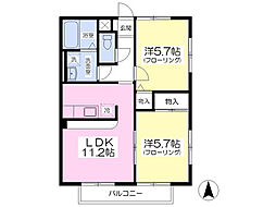 セトル桜木 1階2LDKの間取り