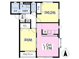エトワール袖野田A 2LDKの間取図画像