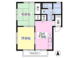 レジデンスフリーウェイ 2DKの間取図画像