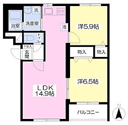 アルバ1トロス 2LDKの間取図画像