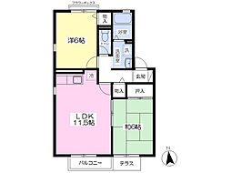 セジュール星が丘 2LDKの間取図画像