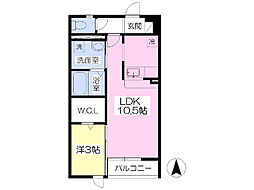 ロザージュB 1LDKの間取図画像