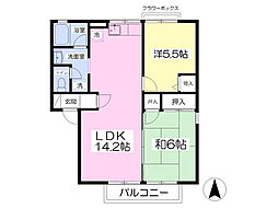 セジュール不来方B棟 2LDKの間取図画像
