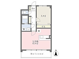ル・プランK参番館 1LDKの間取図画像