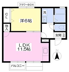 セジュール弐番館 1LDKの間取図画像