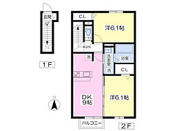 ユニティータウン菜根屋敷B 2DKの間取図画像