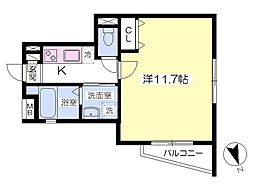 ハピネス北田町 1Kの間取図画像