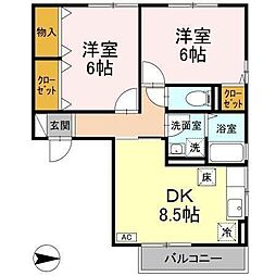 Ｓｋｙ　Ｃｏｕｒｔ 1階2DKの間取り