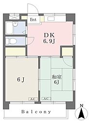 伊予鉄道郡中線 余戸駅 徒歩3分の賃貸マンション 3階2DKの間取り